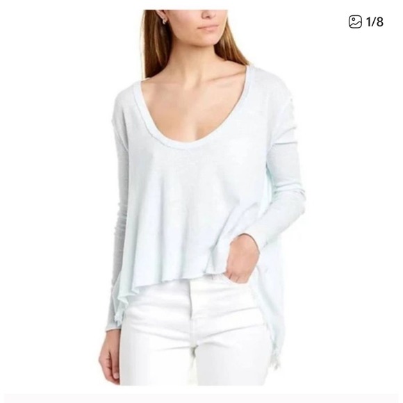Free People Tops - We The Free TT Special Tee Top Medium Ribbed High Low Raw Hem Blue Frayed Grunge